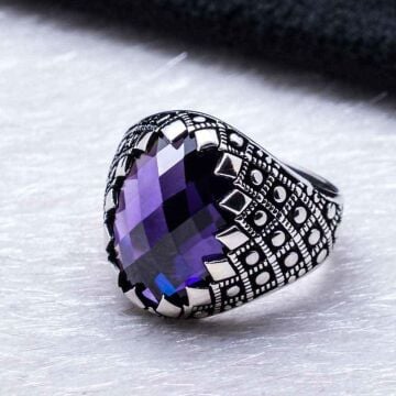 925 Ayar gümüş Mor Zirkon Taşlı Yüzük