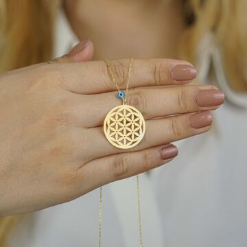 Yaşam Çiçeği Nazarlı Bayan Gümüş Kolye