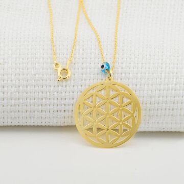 Yaşam Çiçeği Nazarlı Bayan Gümüş Kolye