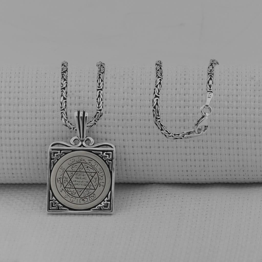 Mührü Süleyman Kare Model 925 Ayar Gümüş Erkek Kolye