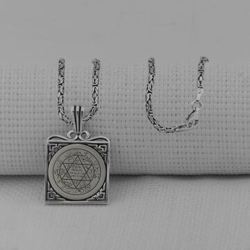 Mührü Süleyman Kare Model 925 Ayar Gümüş Erkek Kolye