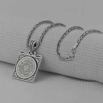 Mührü Süleyman Kare Model 925 Ayar Gümüş Erkek Kolye