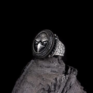 925 Ayar Gümüş Kartal Motifli Mikro Taşlı Erkek Yüzük