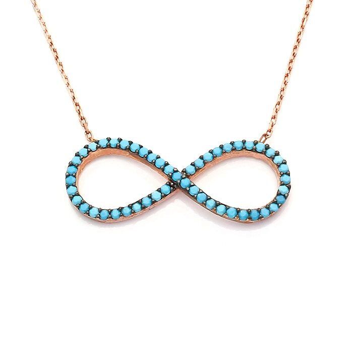 Turkuaz Nano Taşlı Sonsuzluk Model Gümüş Kolye