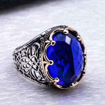 MaviZirkon Taşlı Kral Tacı Erkek Gümüş Yüzük