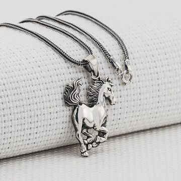 Asil At Tasarımlı Kalın Zincirli 925 Ayar Gümüş Kolye