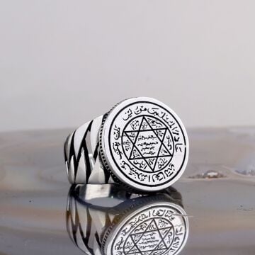 Hz Süleyman Mührü Davut Yıldızı 925 Ayar Gümüş Erkek Yüzük
