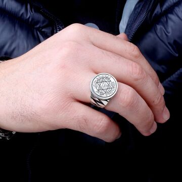 Hz Süleyman Mührü Davut Yıldızı 925 Ayar Gümüş Erkek Yüzük