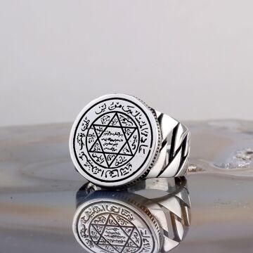 Hz Süleyman Mührü Davut Yıldızı 925 Ayar Gümüş Erkek Yüzük