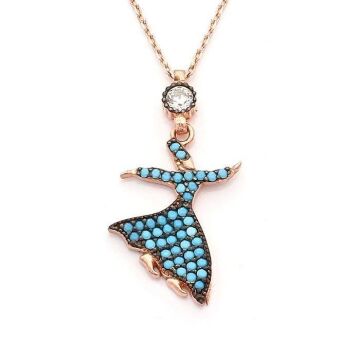 Turkuaz Nano Taş Semazen Model Bayan Kolye