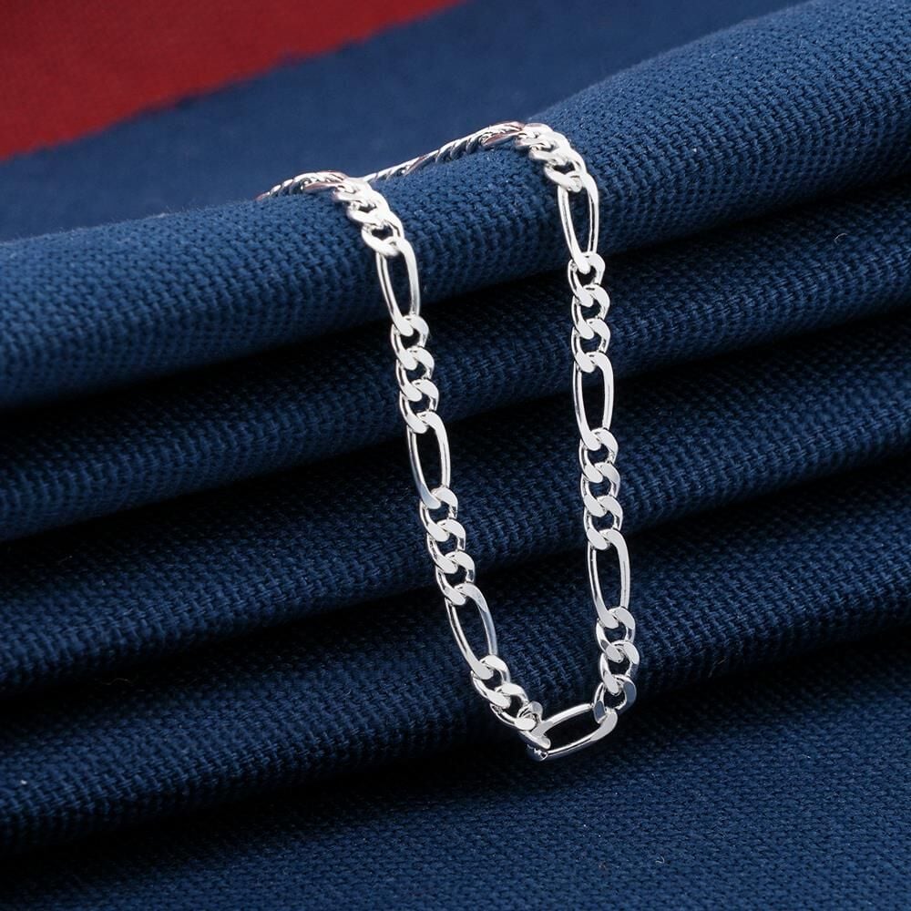 3 MM 925 Ayar Gümüş Figaro Zincir Bileklik 20 CM