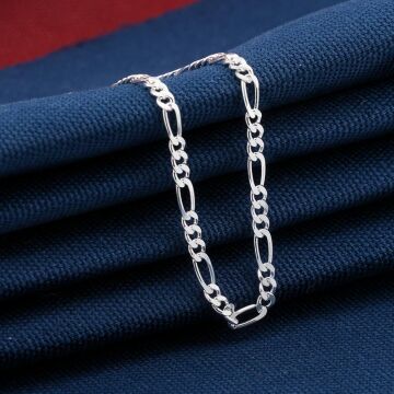 3 MM 925 Ayar Gümüş Figaro Zincir Bileklik 20 CM