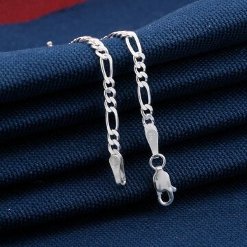 3 MM 925 Ayar Gümüş Figaro Zincir Bileklik 20 CM