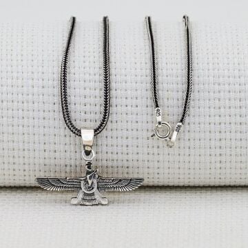 Ahura Mazda 925 Ayar Gümüş Kolye Kalın Zincirli