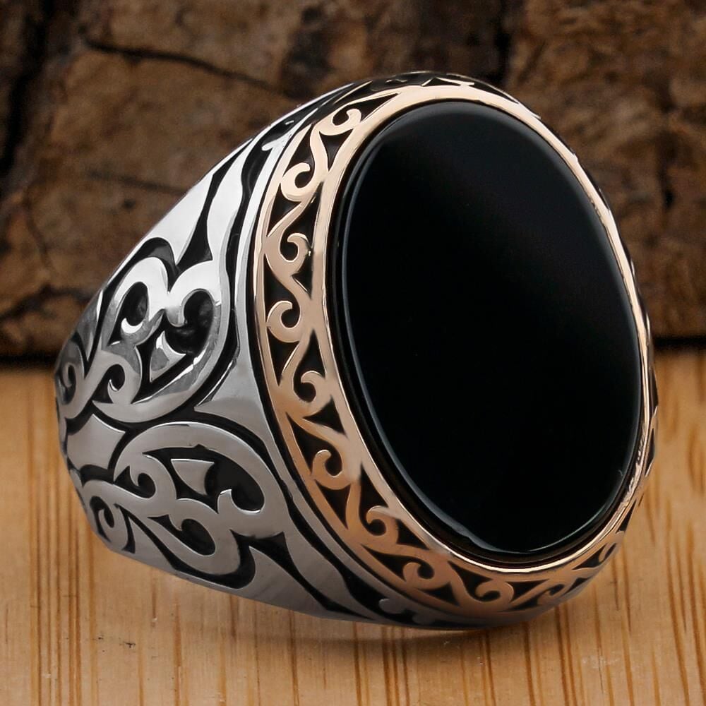 Siyah Düz Oniks Taşlı 925 Ayar Gümüş Yüzük