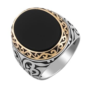 Siyah Düz Oniks Taşlı 925 Ayar Gümüş Yüzük