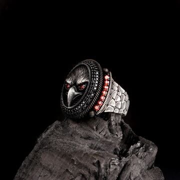 925 Ayar Gümüş Kartal Motifli Mikro Taşlı Erkek Yüzük