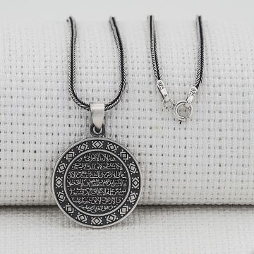 Ayetel Kürsi Dualı Kalın Zincirli 925 Ayar Gümüş Kolye