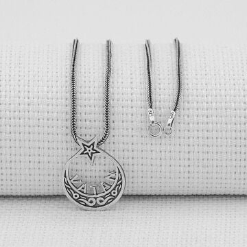 Ayyıldız Tasarımlı Vatan Yazılı 925 Ayar Gümüş Erkek Kolye