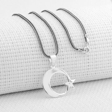 Çift Taraflı Ayyıldız Tasarımlı Vatan Yazılı 925 Ayar Gümüş Erkek Kolye