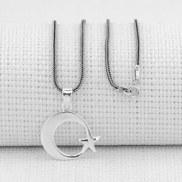 Çift Taraflı Ayyıldız Tasarımlı Vatan Yazılı 925 Ayar Gümüş Erkek Kolye