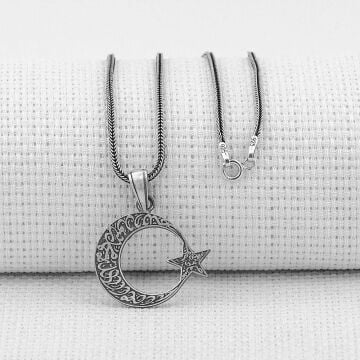 Ayyıldız Tasarımlı Kelime-i Tevhid Yazılı 925 Ayar Gümüş Kolye