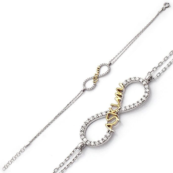 Sonsuzluk Model Aşkım Yazılı Bayan Gümüş Bileklik