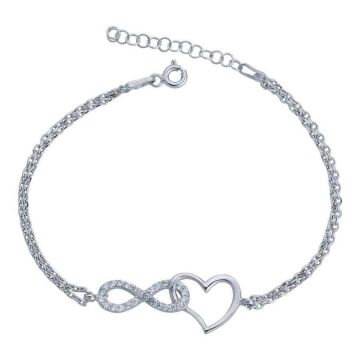 Sonsuzluk Kalp Motfili Bayan Gümüş Bileklik