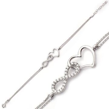 Sonsuzluk Kalp Motfili Bayan Gümüş Bileklik