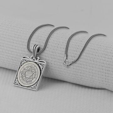 Hz Süleyman Mührü Kare Model 925 Ayar Gümüş Kolye