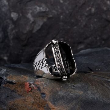 Hz Süleyman Mührü Zirkon Taşlı Çift Taraflı Gümüş Yüzük