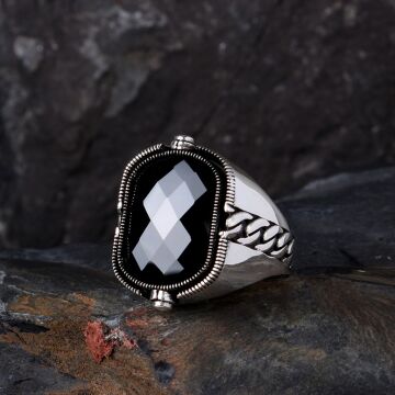 Hz Süleyman Mührü Zirkon Taşlı Çift Taraflı Gümüş Yüzük