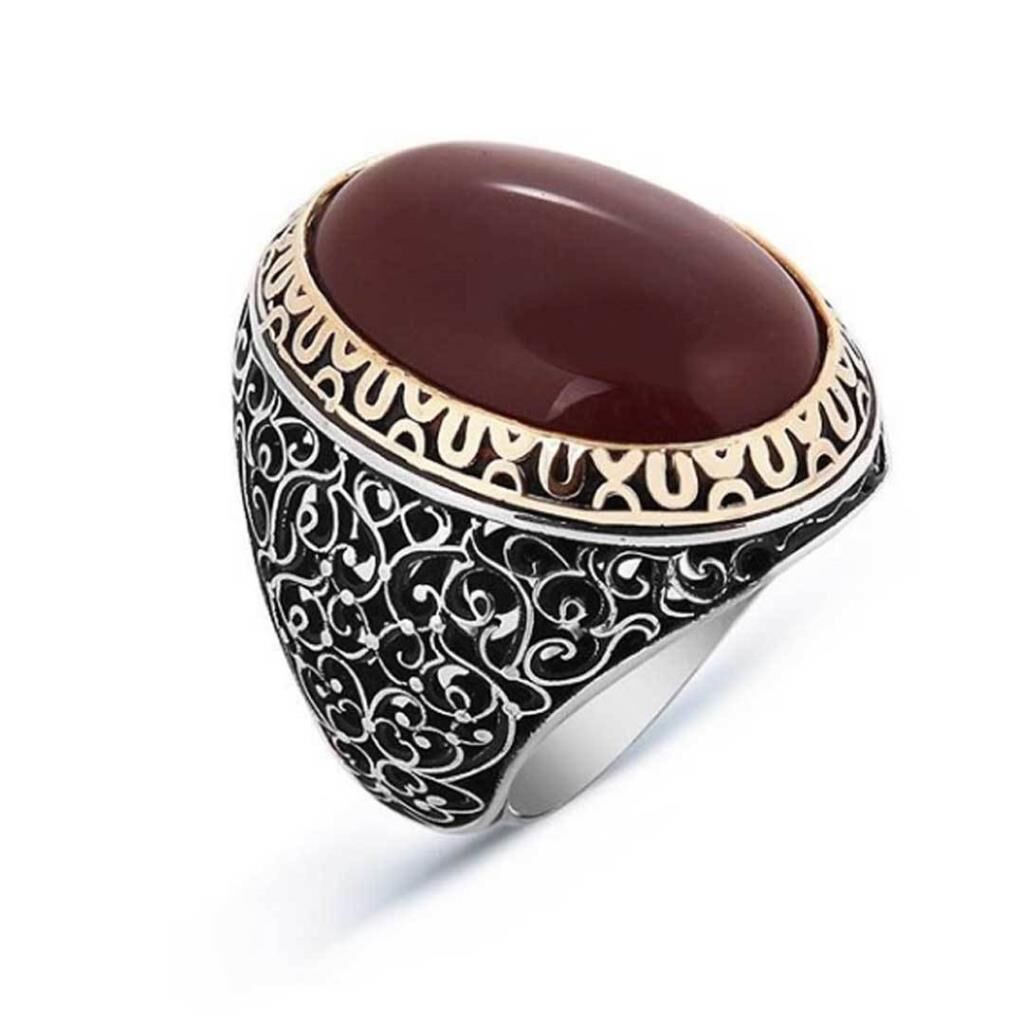 Oval Akik Taşlı 925 Ayar Gümüş Erkek Yüzük