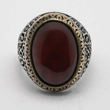 Oval Akik Taşlı 925 Ayar Gümüş Erkek Yüzük