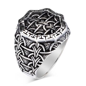 Desenli Zincir Tasarımlı 925 Ayar Gümüş Yüzük