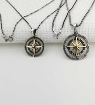 925 Ayar Gümüş Bay Bayan Çift Pusula Kolye