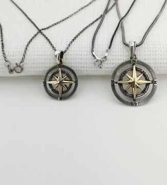 925 Ayar Gümüş Bay Bayan Çift Pusula Kolye