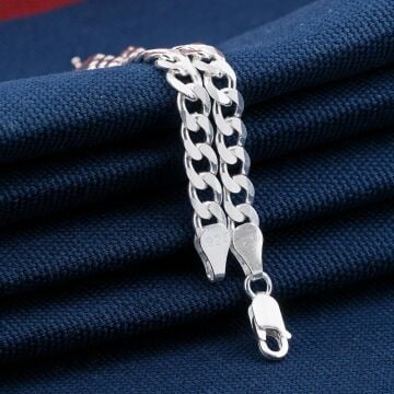 6 MM Gurmet  925 Ayar Gümüş Zincir Bileklik 21CM