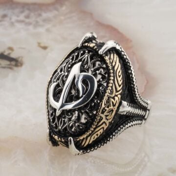 925 Ayar Gümüş Pençeli  Elif Vav Yüzük