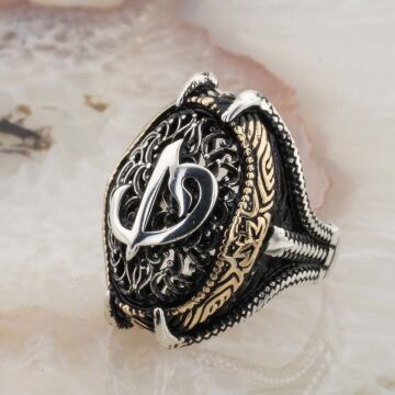 925 Ayar Gümüş Pençeli  Elif Vav Yüzük