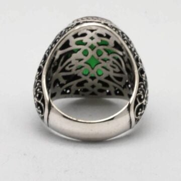 925 Ayar Gümüş Yeşil Zirkon Taşlı Erkek Yüzük