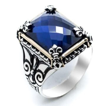 Mavi Taşlı Özel Tasarım Erkek Gümüş Yüzük