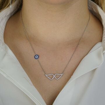 925 Ayar Gümüş  Nazarlı Melek Kanadı Kolye