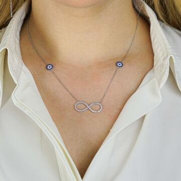 Sonsuzluk Model Nazar Boncuklu Zirkon Taşlı Bayan Kolye