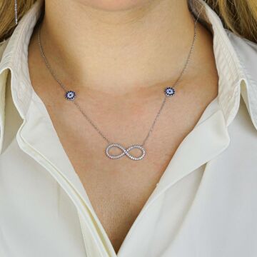 Sonsuzluk Model Nazar Boncuklu Zirkon Taşlı Bayan Kolye