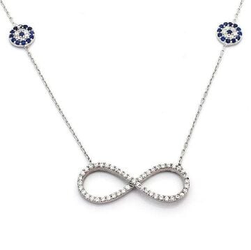 Sonsuzluk Model Nazar Boncuklu Zirkon Taşlı Bayan Kolye