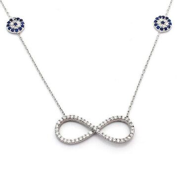 Sonsuzluk Model Nazar Boncuklu Zirkon Taşlı Bayan Kolye