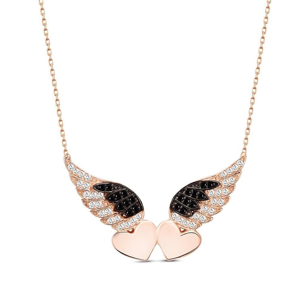 925 Ayar Gümüş Çift Kalpli Kanat Kolye