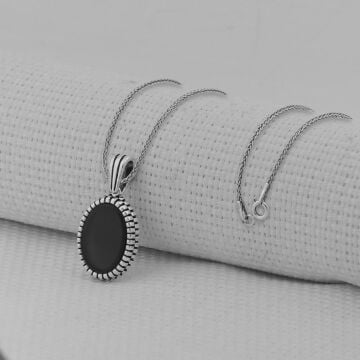 Siyah Oniks Taşlı Oval 925 Ayar Erkek Gümüş Kolye