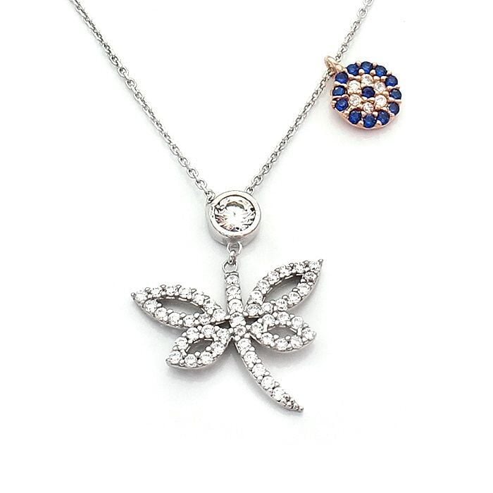 Zirkon Taşlı Kelebek Motifli Bayan Kolye